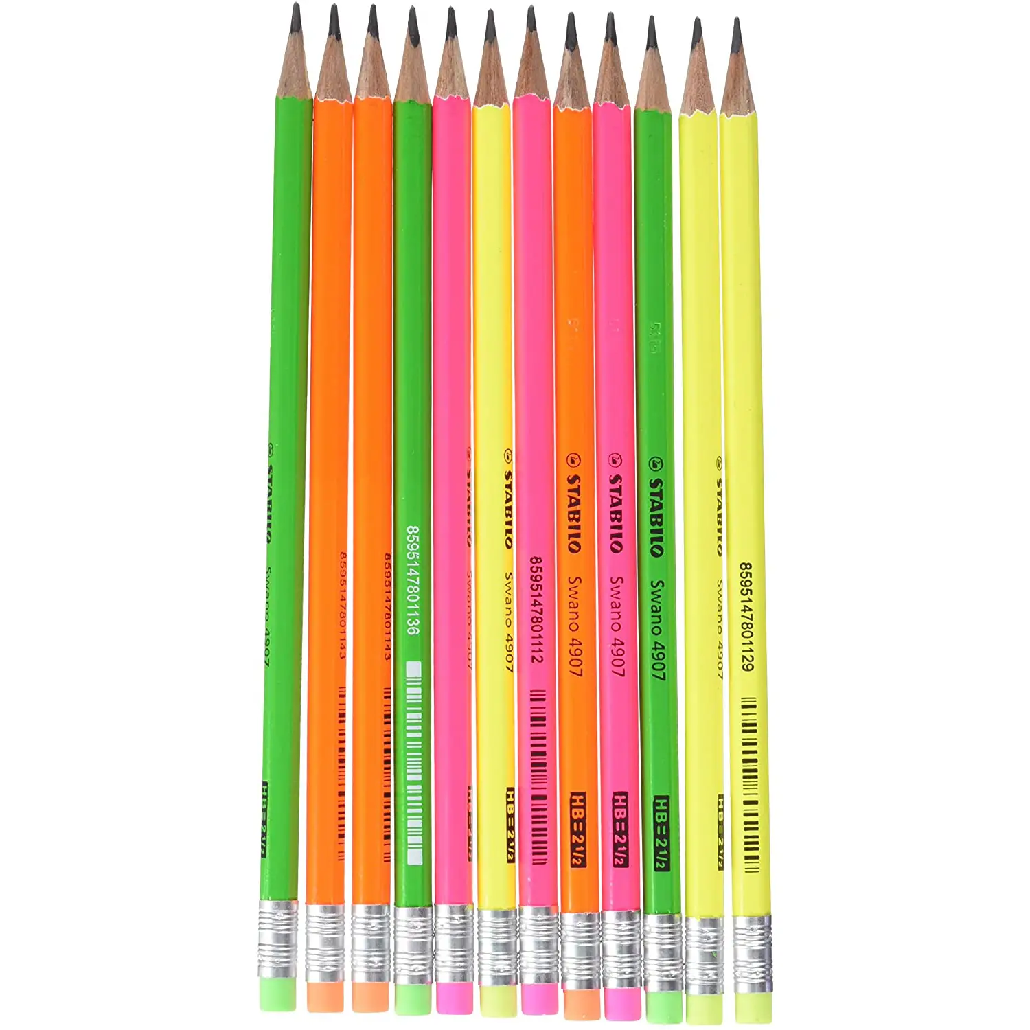 Matite STABILO Swano Fluo HB – Set da 12 Pezzi con Gommino Integrato - Matite Temperini Gomme