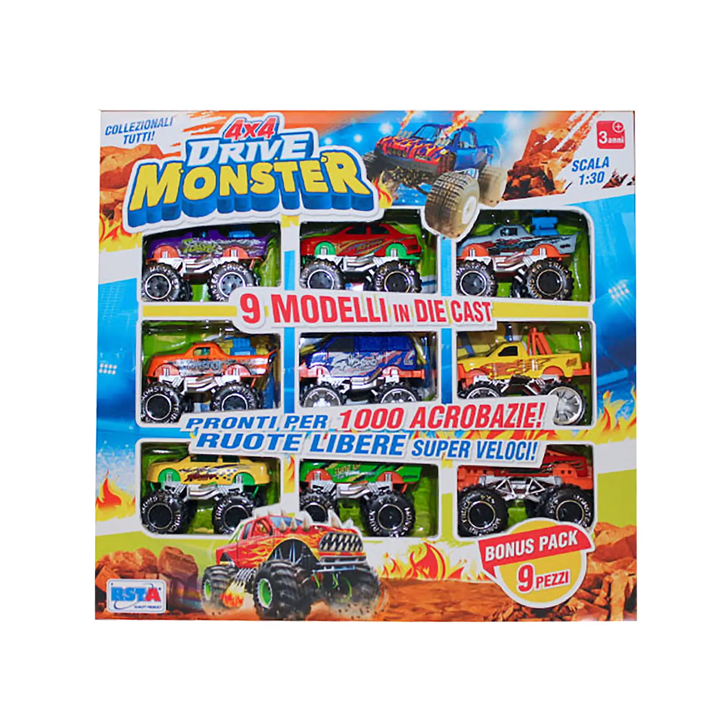 Confezione 9 Auto Die Cast 4x4 Drive Monster - diecast