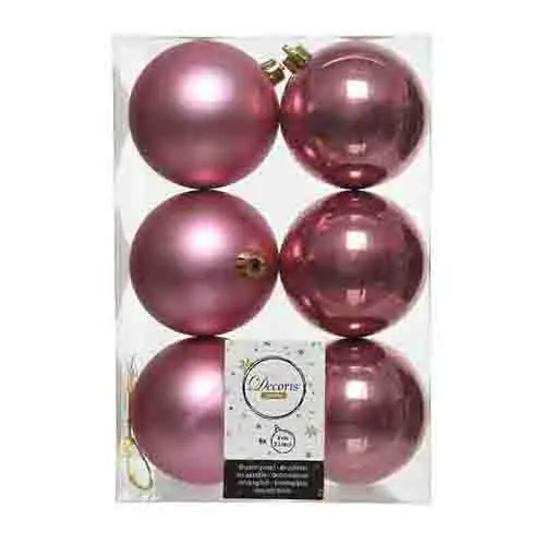 Natale Box 6 Sfere Diametro 8cm. Velvet Pink - addobbi albero