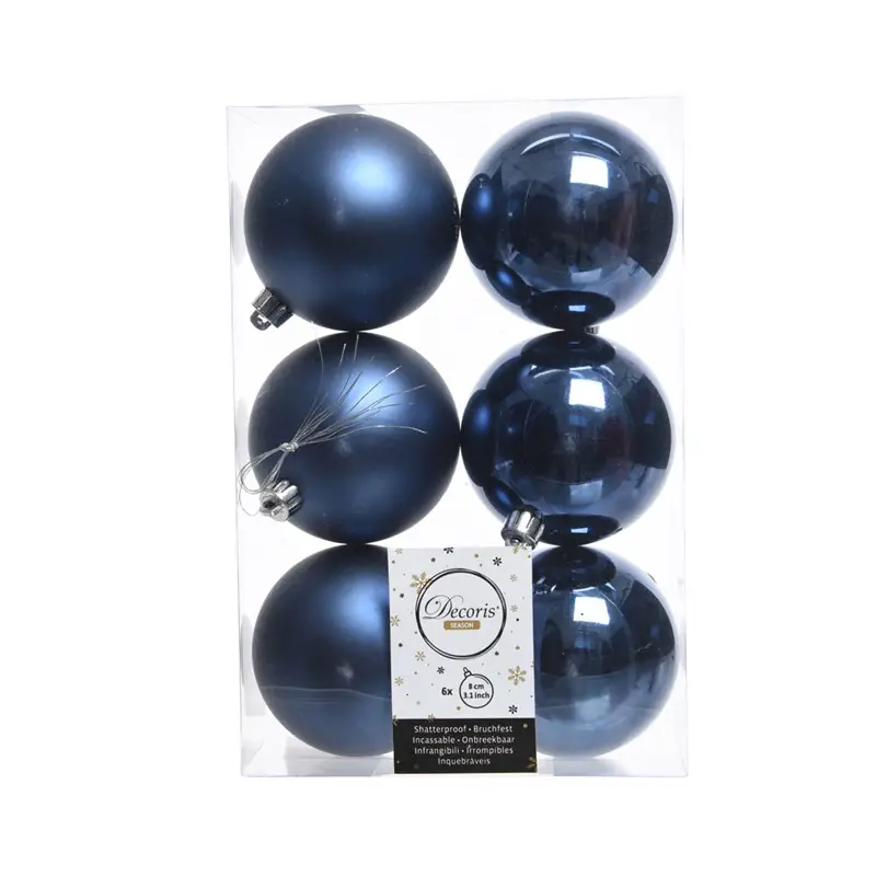 Box 6 Sfere Diametro 8 cm. Night Blue - addobbi albero