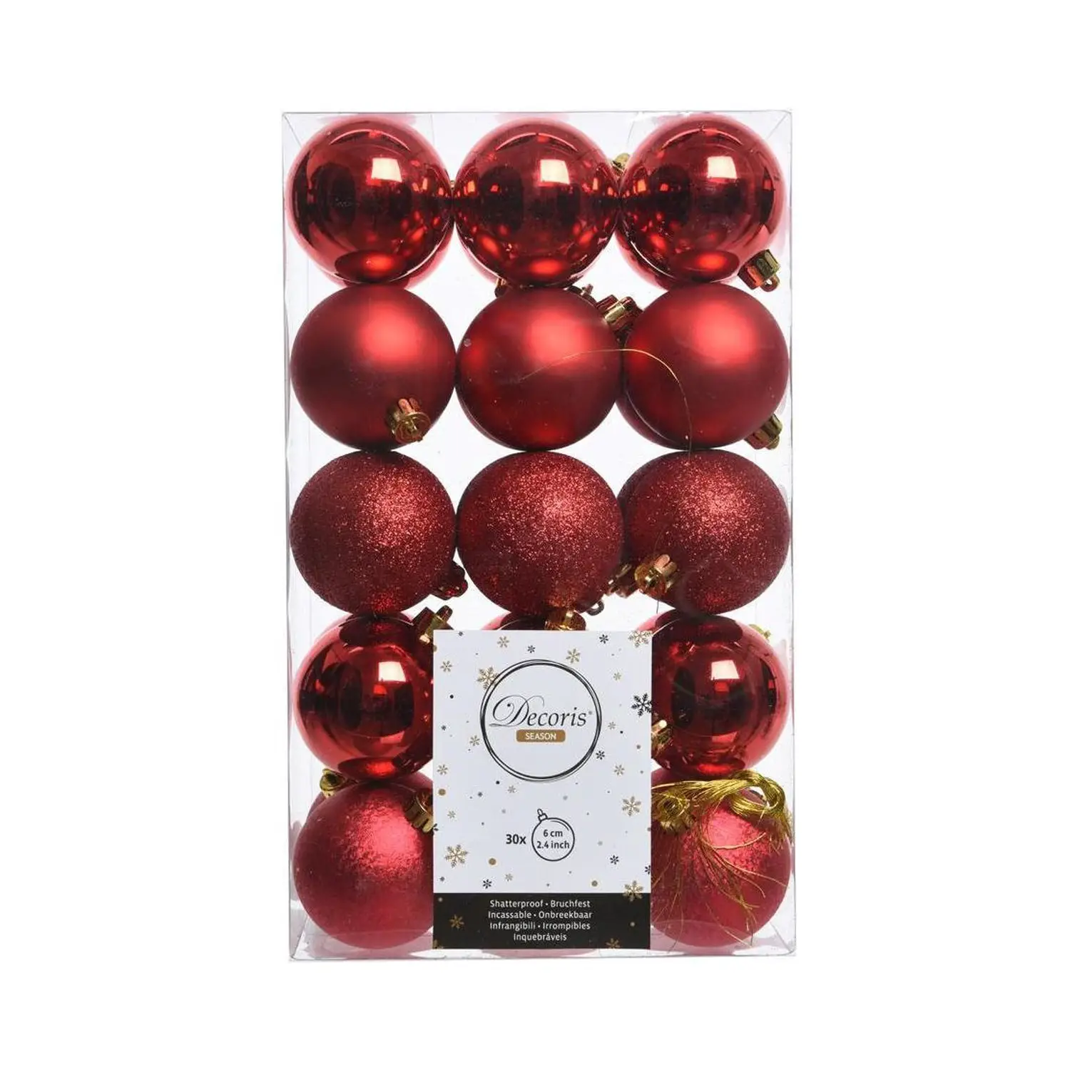 Box 30 Sfere di Natale - Diametro 6 cm - Rosso - addobbi albero