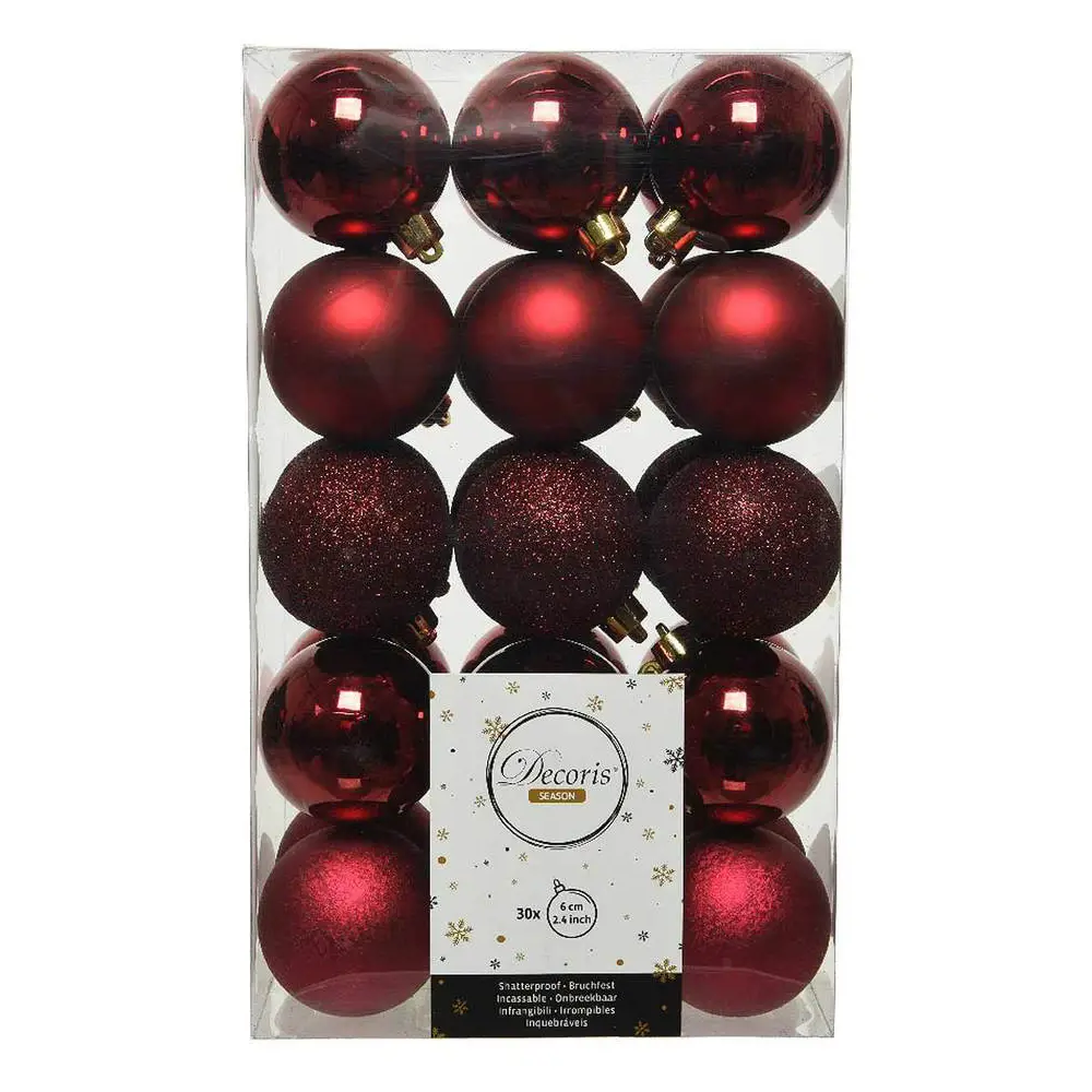 Box 30 Sfere di Natale - Diametro 6 cm - Bordeaux - addobbi albero