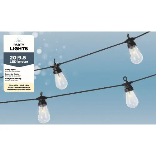 Luci Lumineo Party Lights - 20 LED Bianco Caldo - Filo Nero da 9,5 Metri - luci