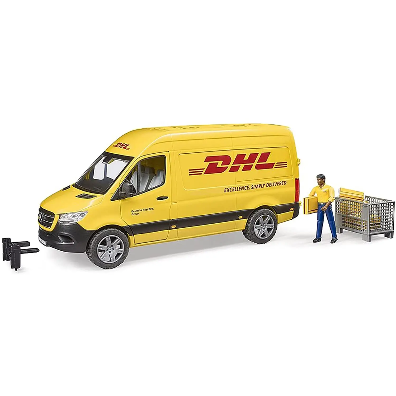 Bruder Mercedes Benz Sprinter DHL con Conducente – Furgone delle Consegne in Scala 1:16 - modellini