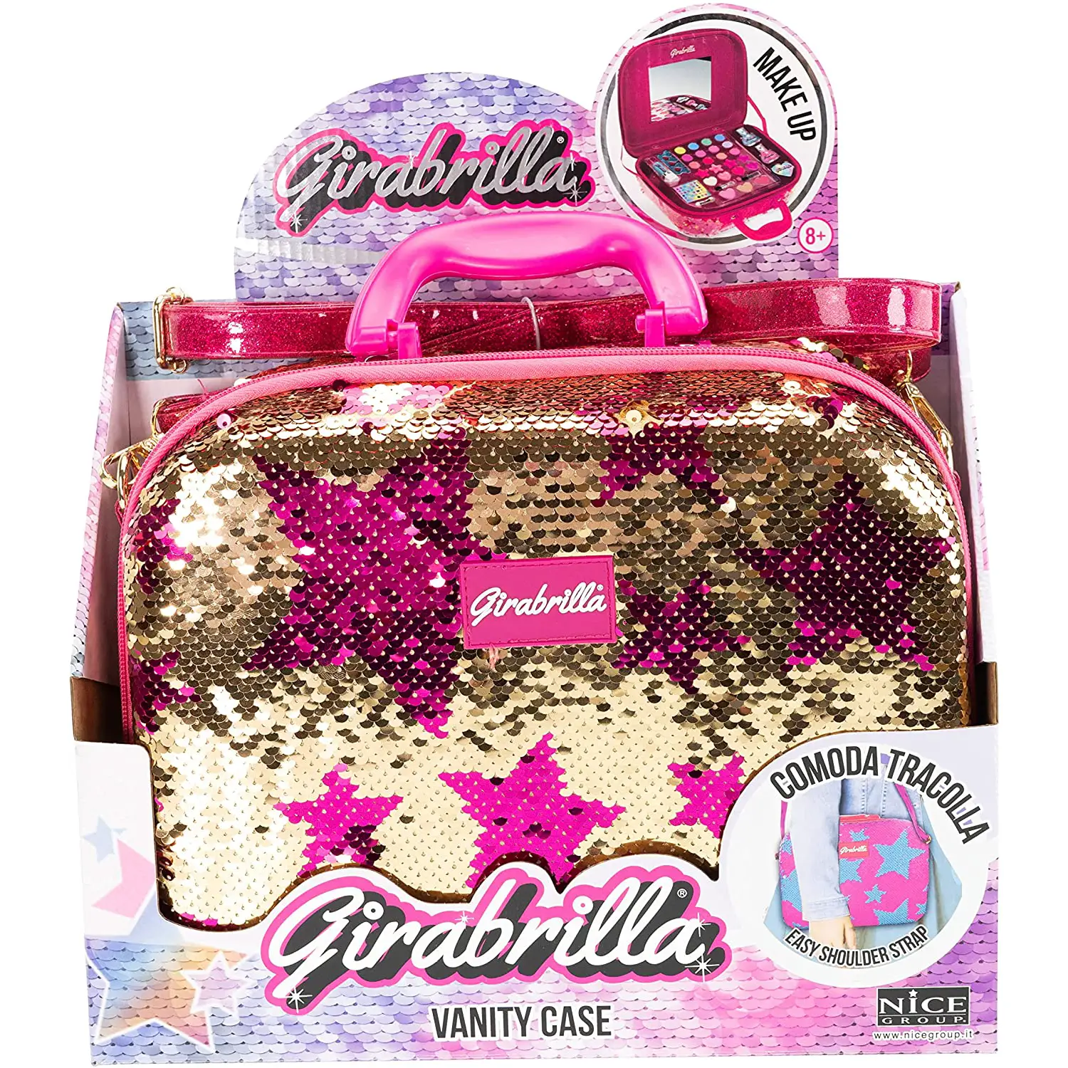 Girabrilla Valigetta Make Up Oro Con Stelle Fuxia - valige e borse da viaggio