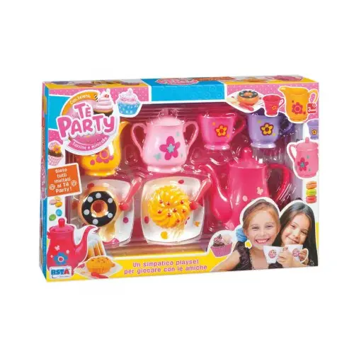 Tea Party Completo – Scatola Tea Party | Set Gioco Simbolico per Bambini - Alimenti, mercatini, stoviglie
