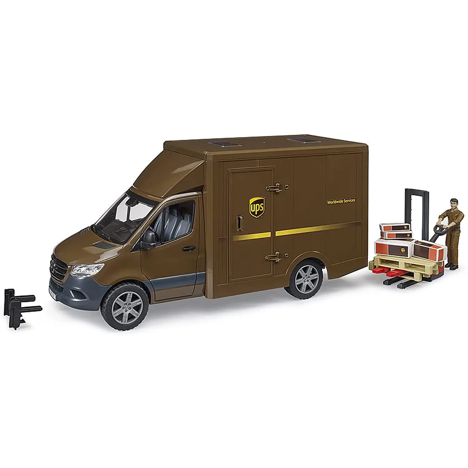 Bruder Mercedes Benz Sprinter UPS con Personaggio e Transpallet - modellini