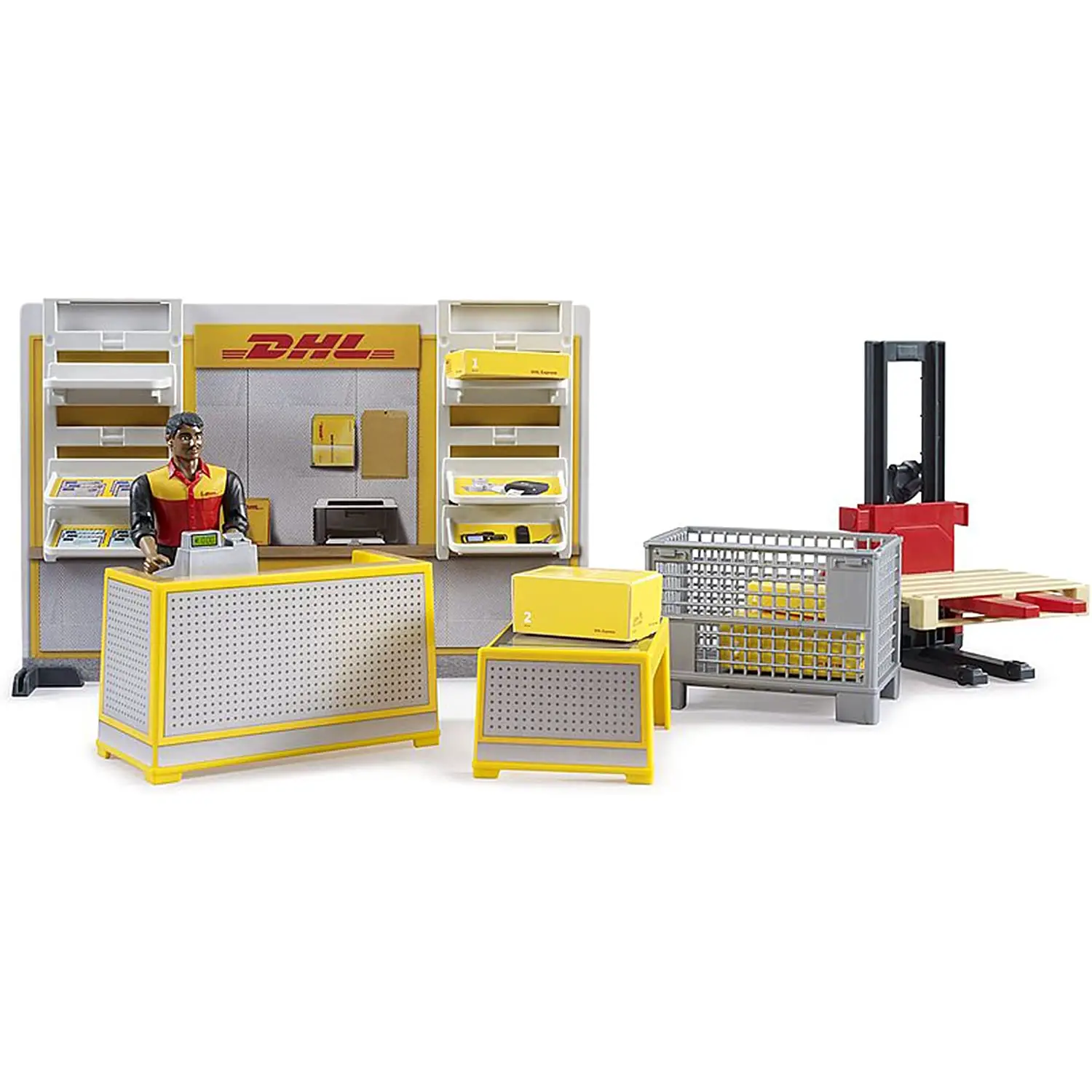 Bruder Centro Spedizioni DHL con Accessori e Transpallet Manuale - modellini