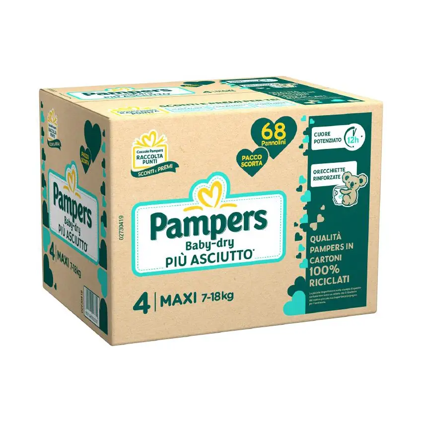 Pannolini Pampers Baby-Dry Pacco Scorta - Taglia 4 (7-18 Kg) - 68 Pezzi - pannolini e salviettine