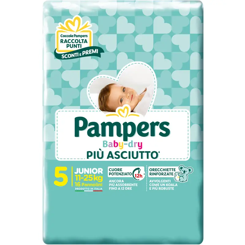 Pannolini Pampers Baby-Dry Flash - Taglia 5 - 11-25 Kg - 16 Pezzi - pannolini e salviettine