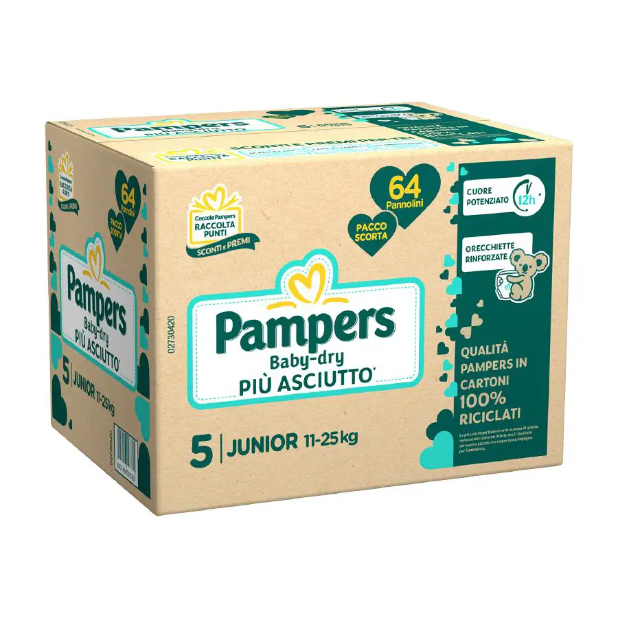Pannolini Pampers Baby-Dry Pacco Scorta - Taglia 5 - 11-25 Kg - 64 Pezzi - pannolini e salviettine