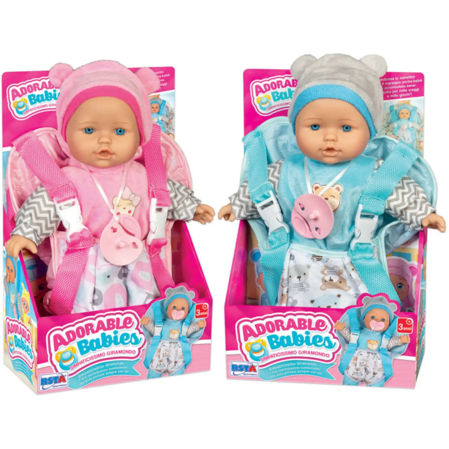 Bambola Adorable Babies Con Zainetto Giramondo - Bambole e accessori