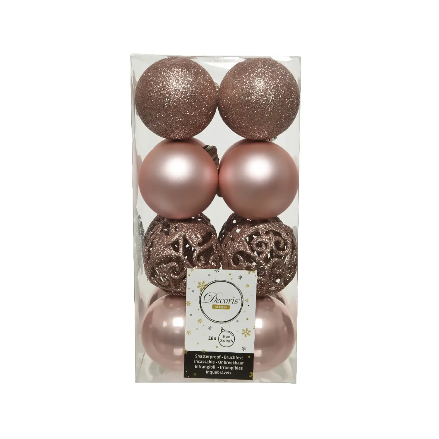 Box 16 Sfere di Natale - Diametro 6 cm - Blush Pink - addobbi albero