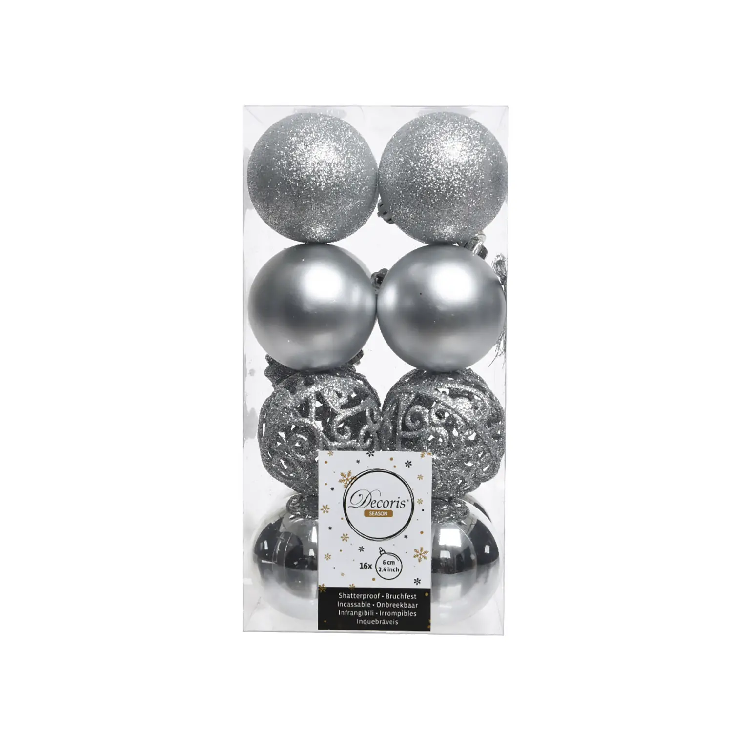 Box 16 Sfere di Natale - Diametro 6 cm - Silver - addobbi albero