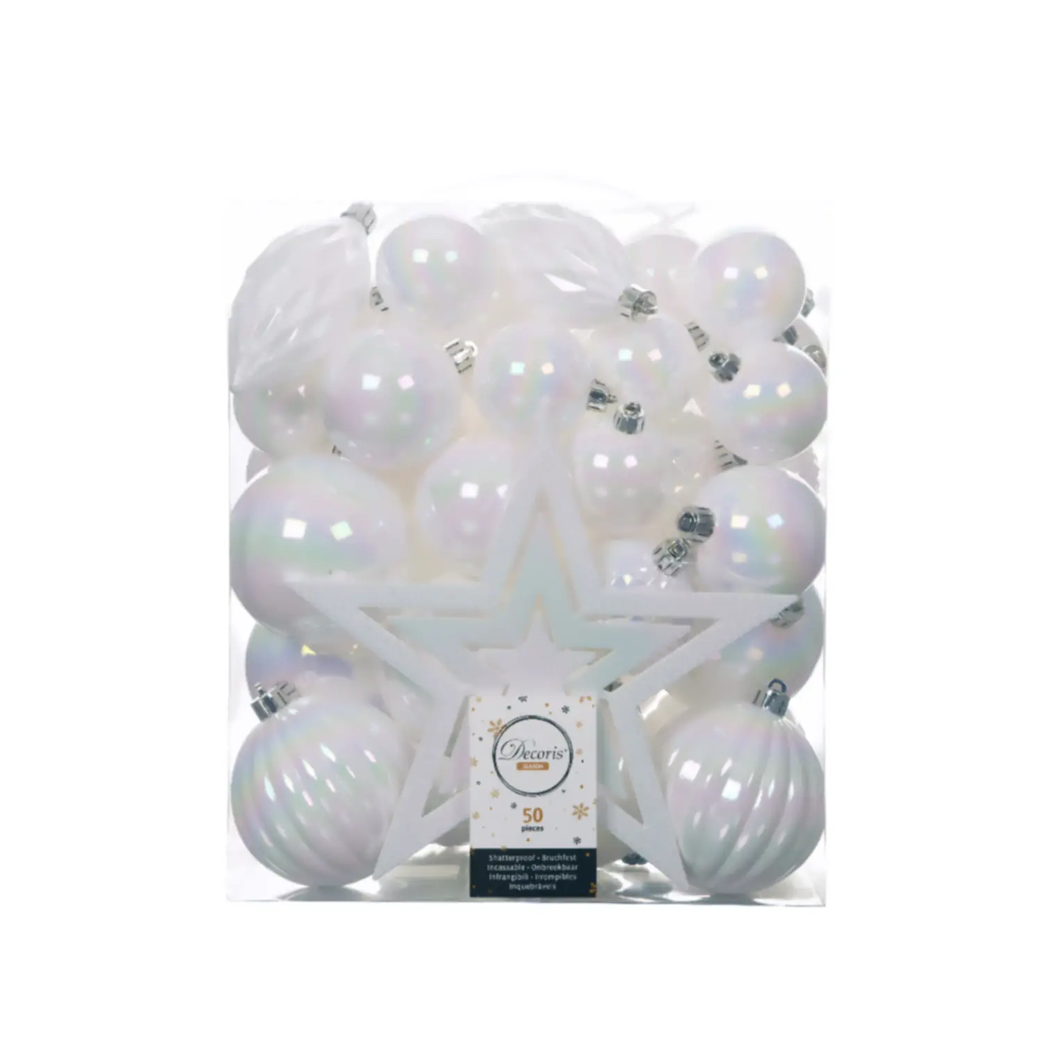 Box 50 Sfere Diametro 8 cm. White/Iris - addobbi albero
