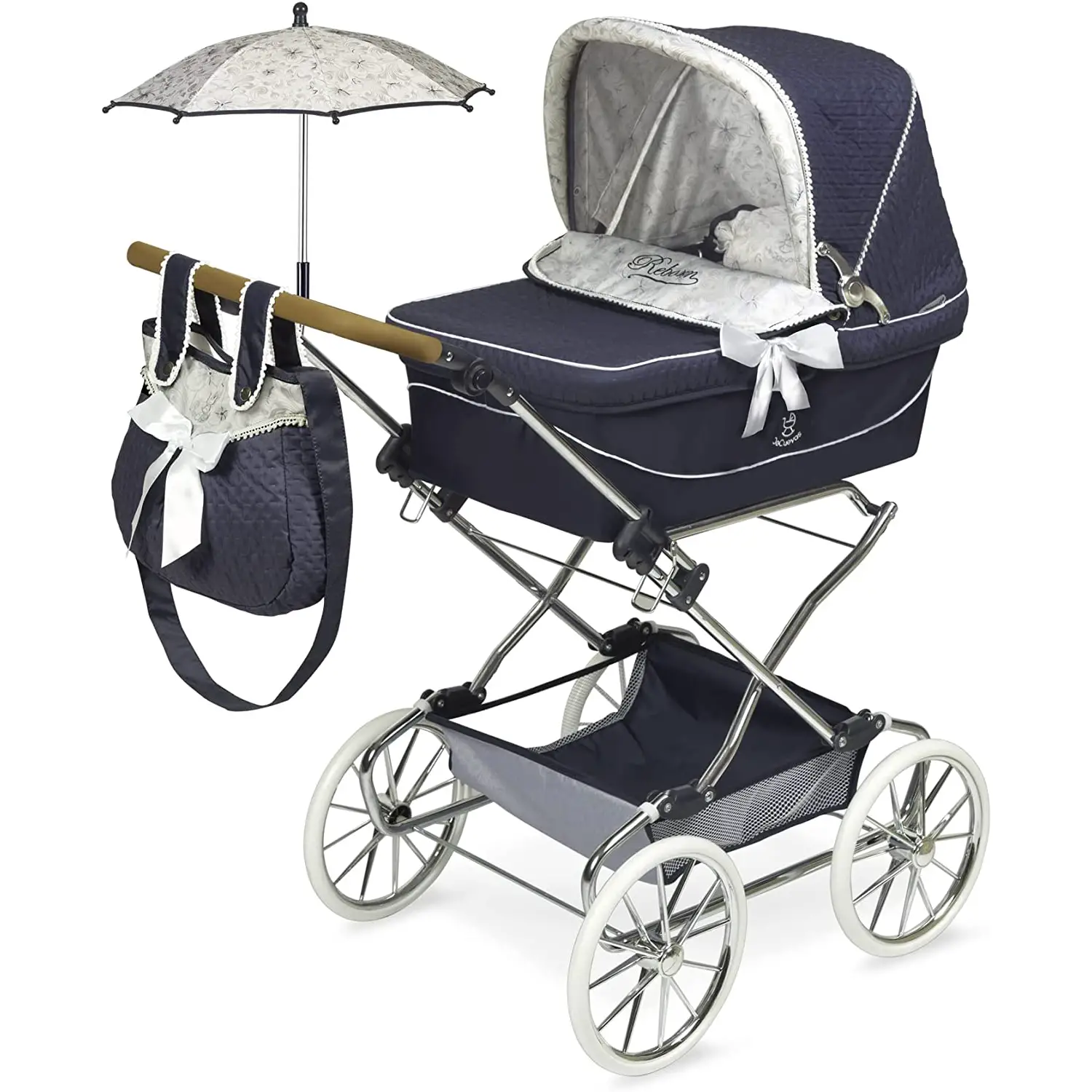 Classic Carrozzina Reborn con Manubrio Regolabile Borsaombrellocuscino - Bambole e accessori