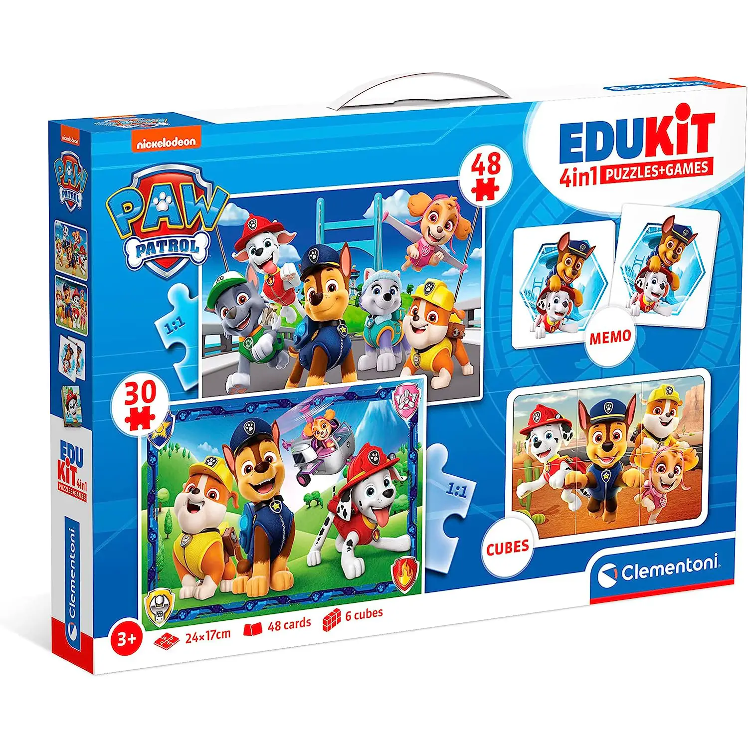 Edukit 4 in 1-Paw Patrol • Puzzle30 48 Pezzi, Memo, Cubi,Memory, - Puzzle in cartone