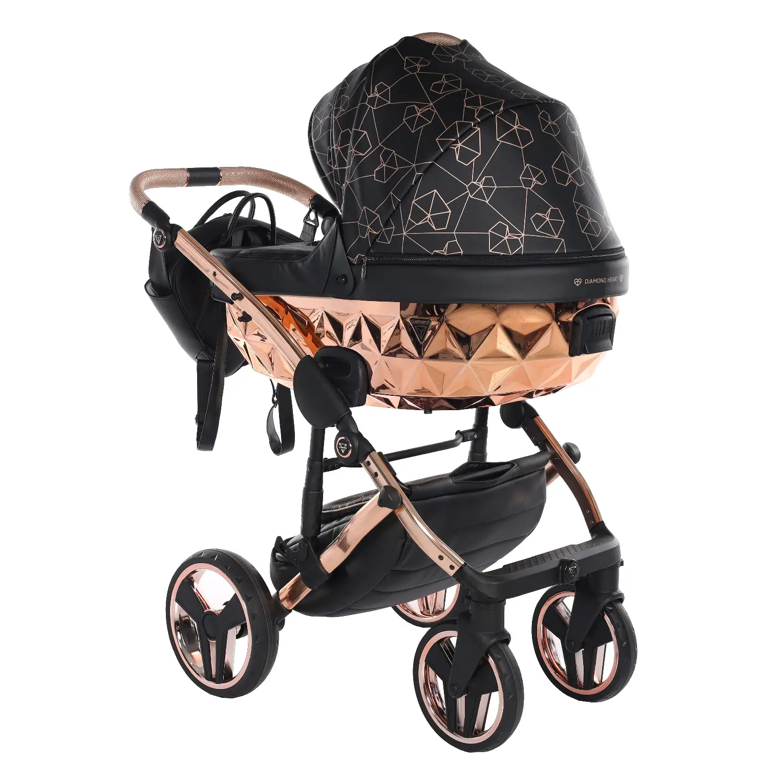 JUNAMA DIAMOND HEART COLLECTION 2 IN 1 ECOPELLE BLACK/ROSEGOLD TELAIO ROSEGOL - trio e modulari