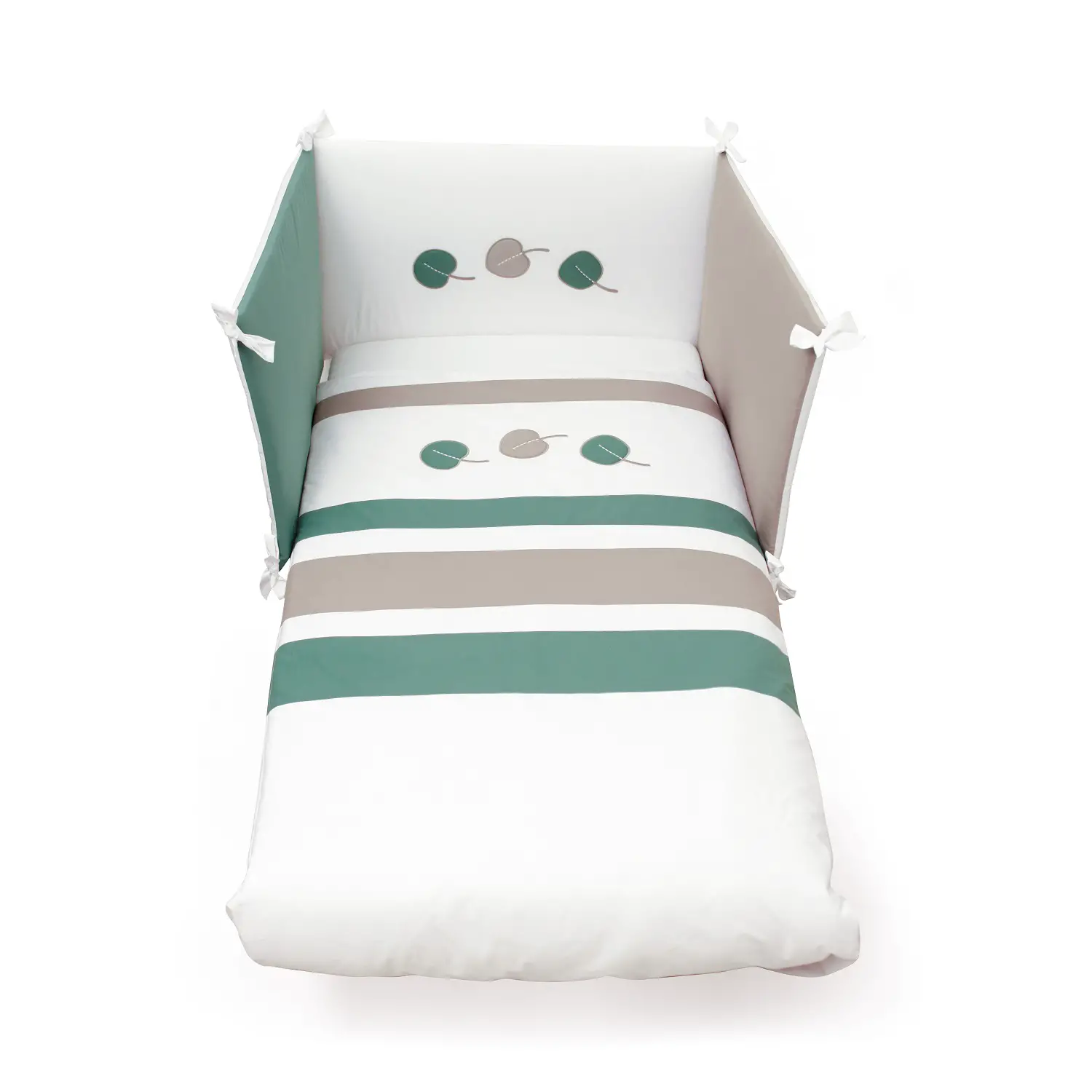 Piumone Astrid Set 3 Pezzi Bianco Verde Tortora Pali - lenzuolini