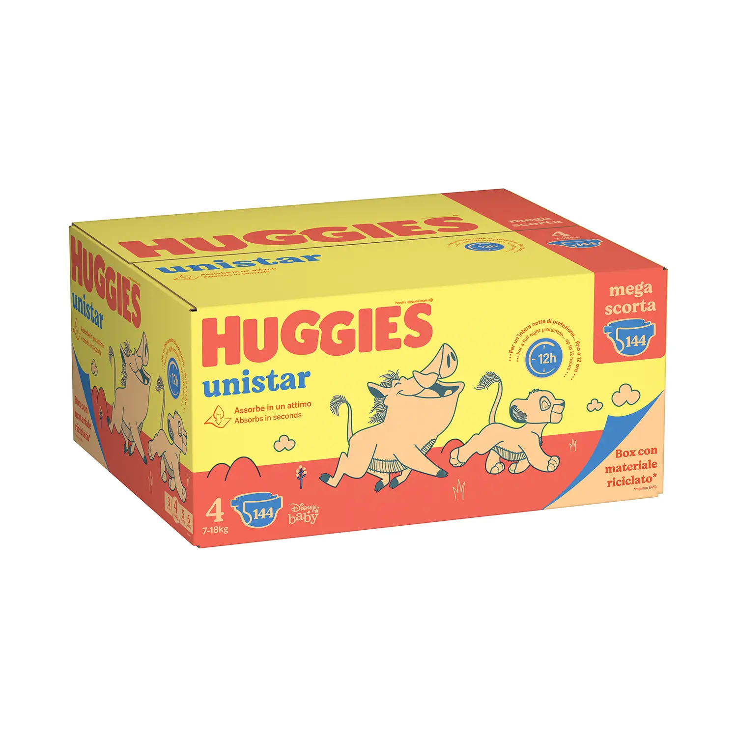 Pannolini Huggies Unistar Megapack - Taglia 4 - 7-18 Kg - 144 Pezzi - pannolini e salviettine