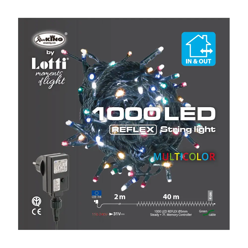 Luci di Natale Lotti – Catena 1000 LED Multicolor – Filo Verde da 40 Metri - luci