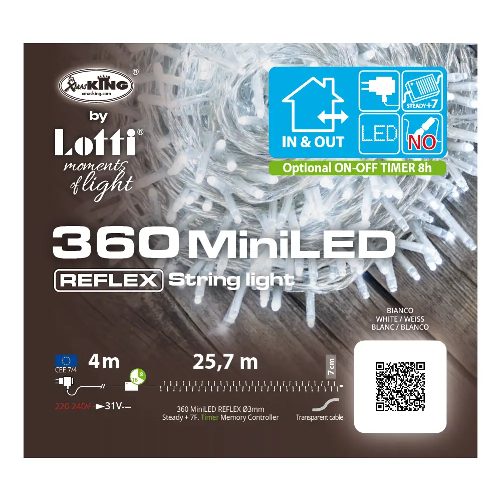 Luci di Natale Lotti - Catena 360 Mini Led Bianco Freddo - Filo Trasparente da 25,7 metri - luci