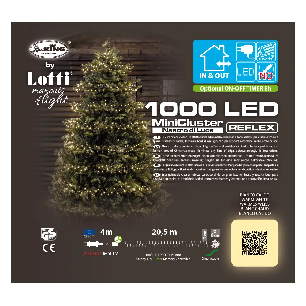 Luci di Natale Lotti - Catena 1000 Led Bianco Caldo - Filo Verde da 20,5 metri - luci