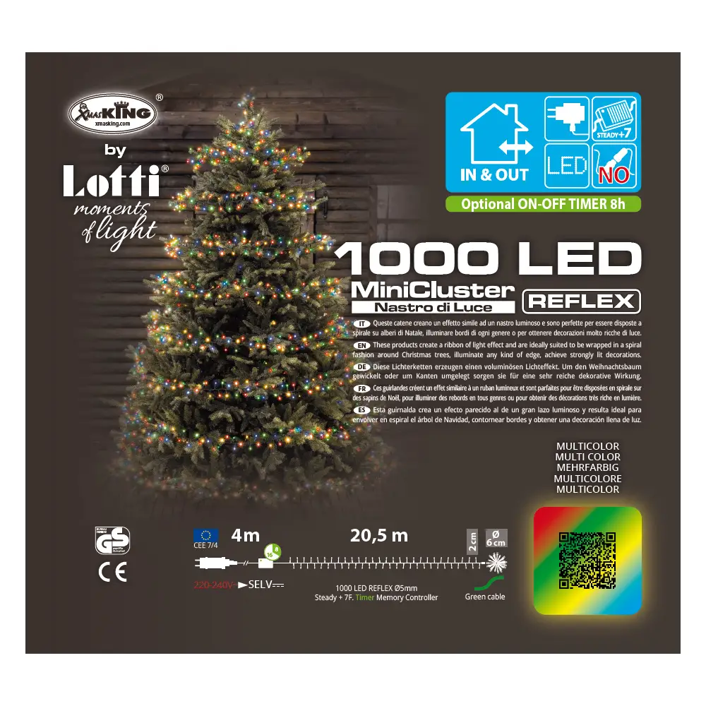 Luci di Natale Lotti - Catena 1000 Led Multicolor - Filo Verde da 20,5 metri - luci