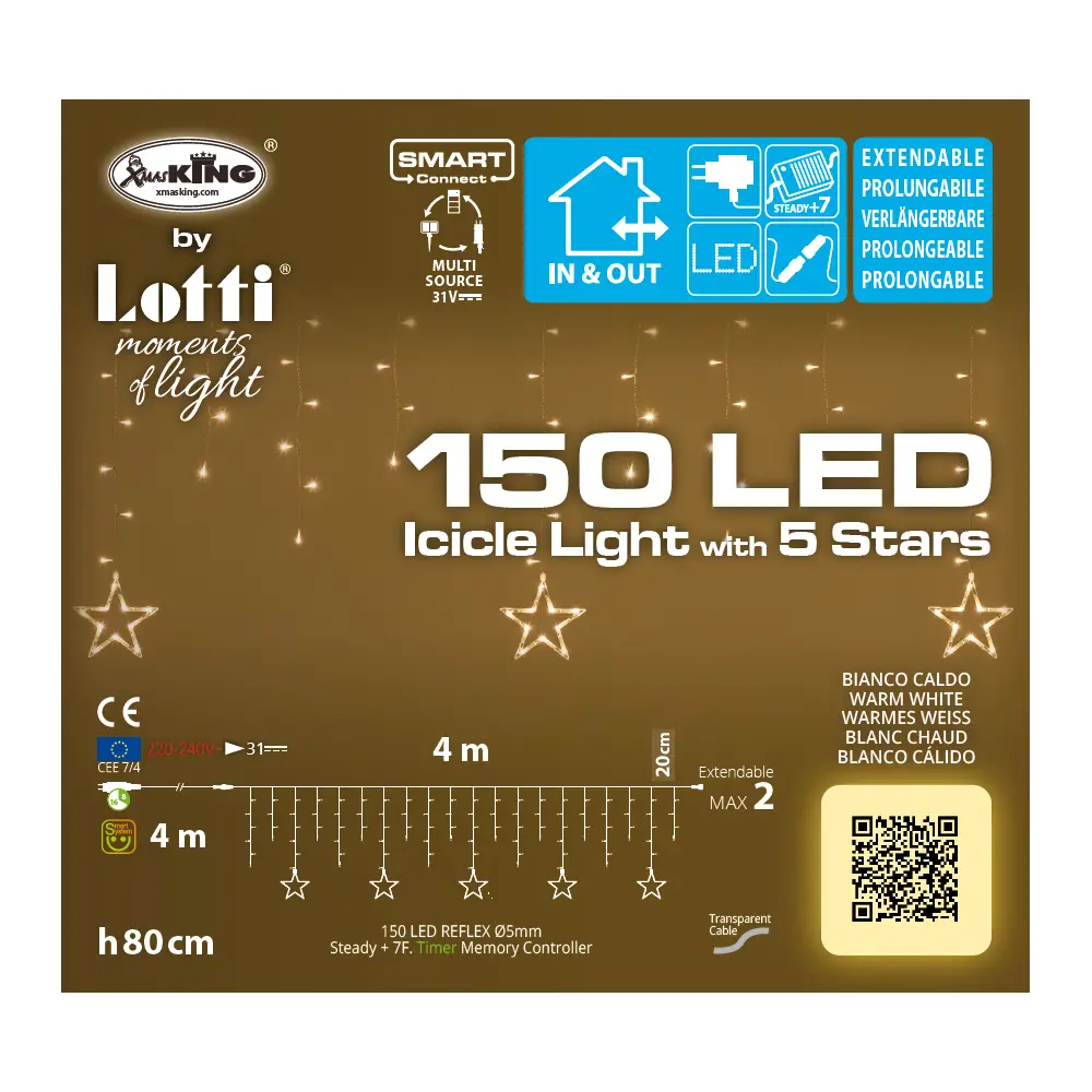 Ice Light Stelle 150 LED – 400x80 cm, Bianco Caldo - luci