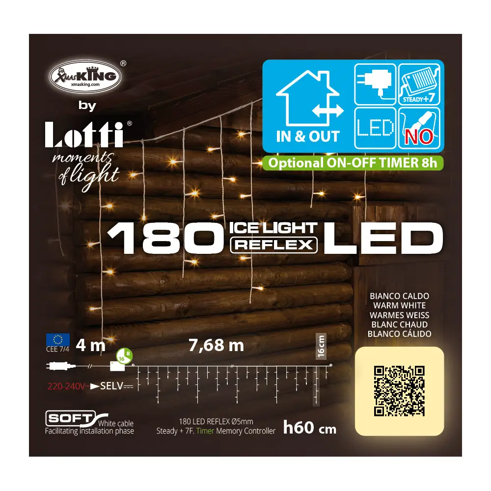 Ice Light WLED – 180 LED, 4m+768cm x H60 cm, Bianco Caldo - luci
