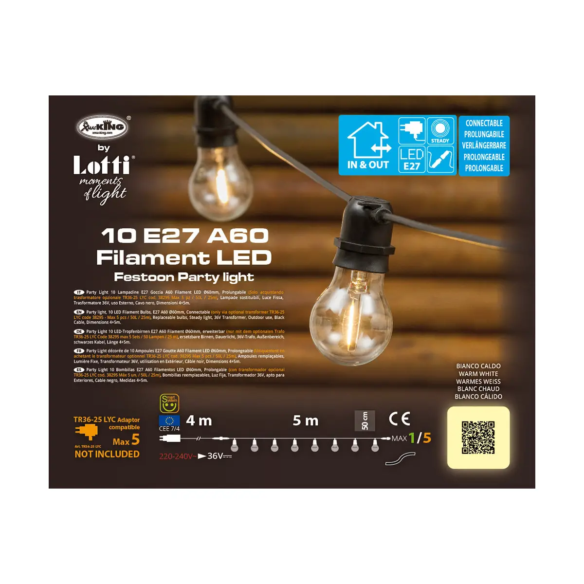 Catena di Luci Party – 5 m, 10 Lampadine in Vetro Ø6 cm, E27, LED Bianco Caldo - lampade da parete