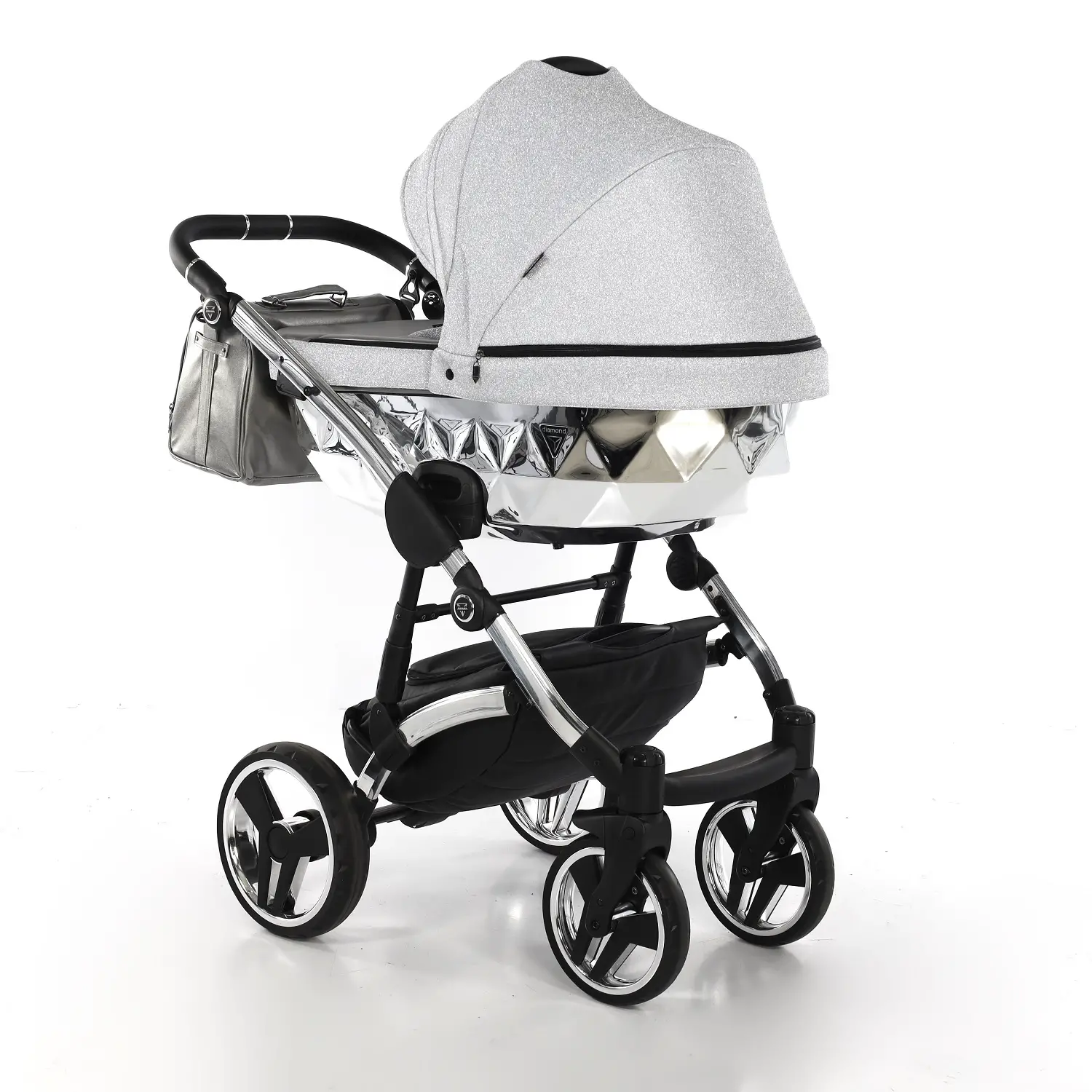 DIAMOND SHINE 2 IN 1 ECOPELLE TESSUTO GRIGIO GLITTER NAVICELLA SILVER TELAIO CROMATO - collezioni