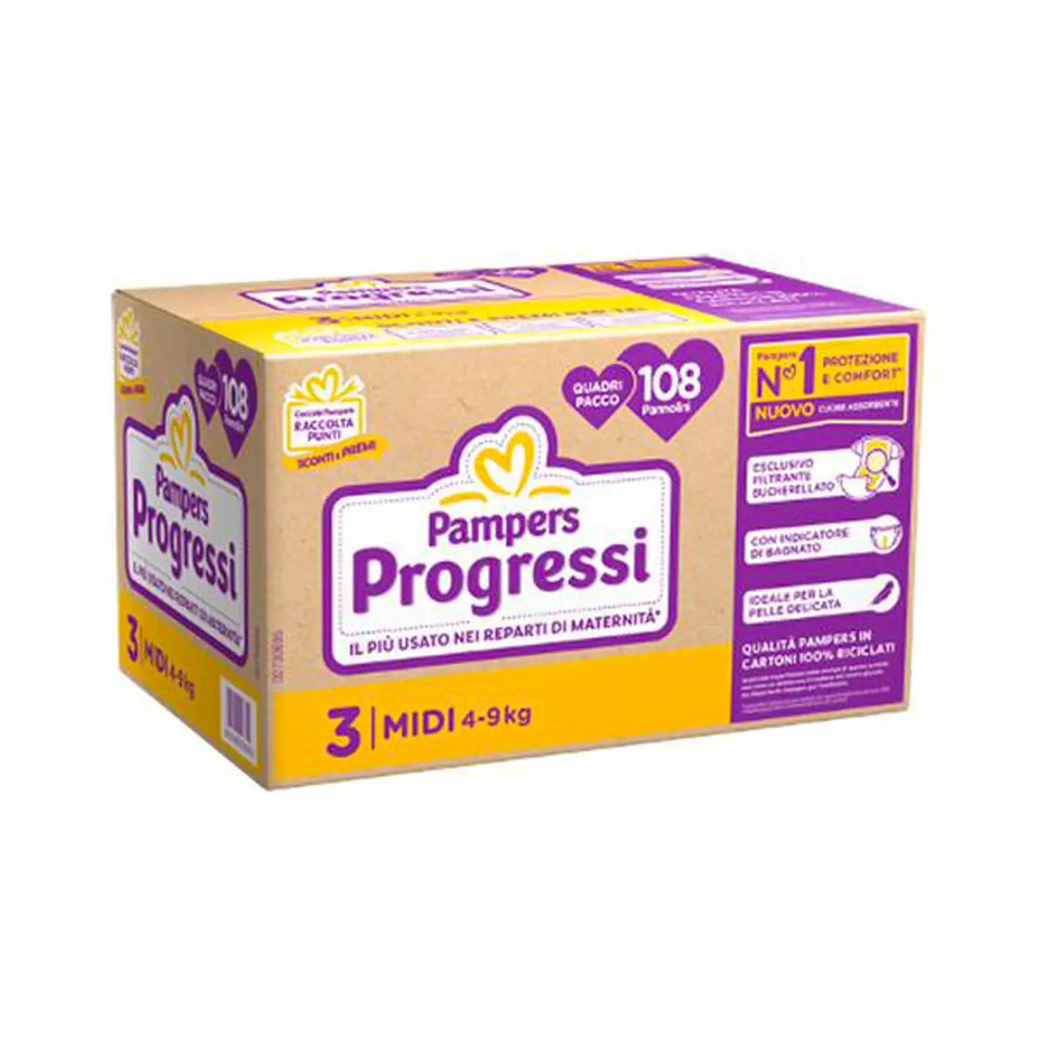 Pannolini Pampers Progressi Quadripack - Taglia 3 - 4-9 Kg - 108 Pezzi - pannolini e salviettine