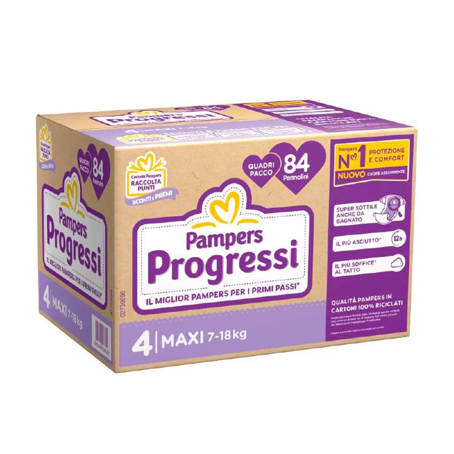 Pannolini Pampers Progressi Quadripack - Taglia 4 - 7-18 Kg - 84 Pezzi - pannolini e salviettine