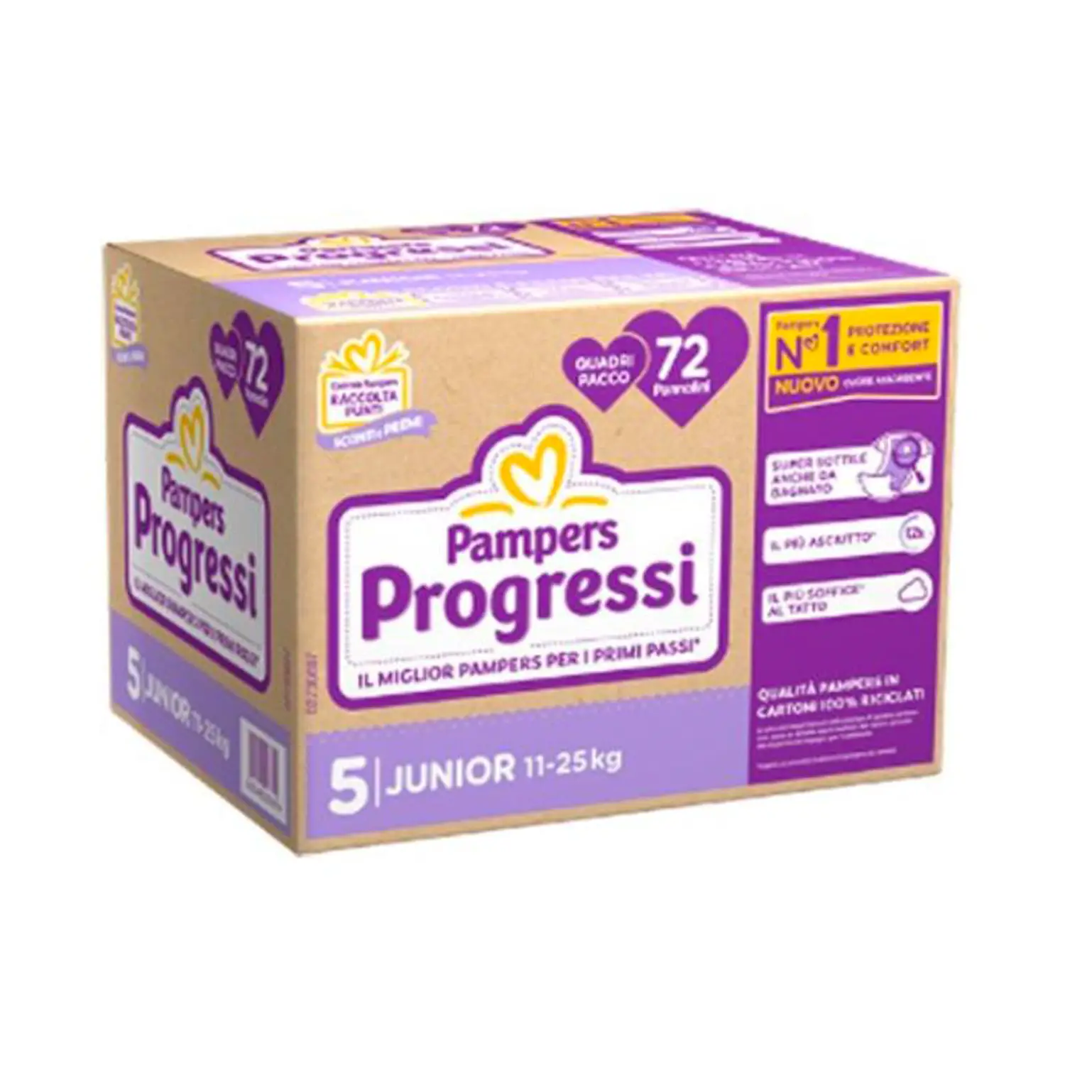 Pannolini Pampers Progressi Quadripack - Taglia 5 - 11-25 Kg - 72 Pezzi - pannolini e salviettine