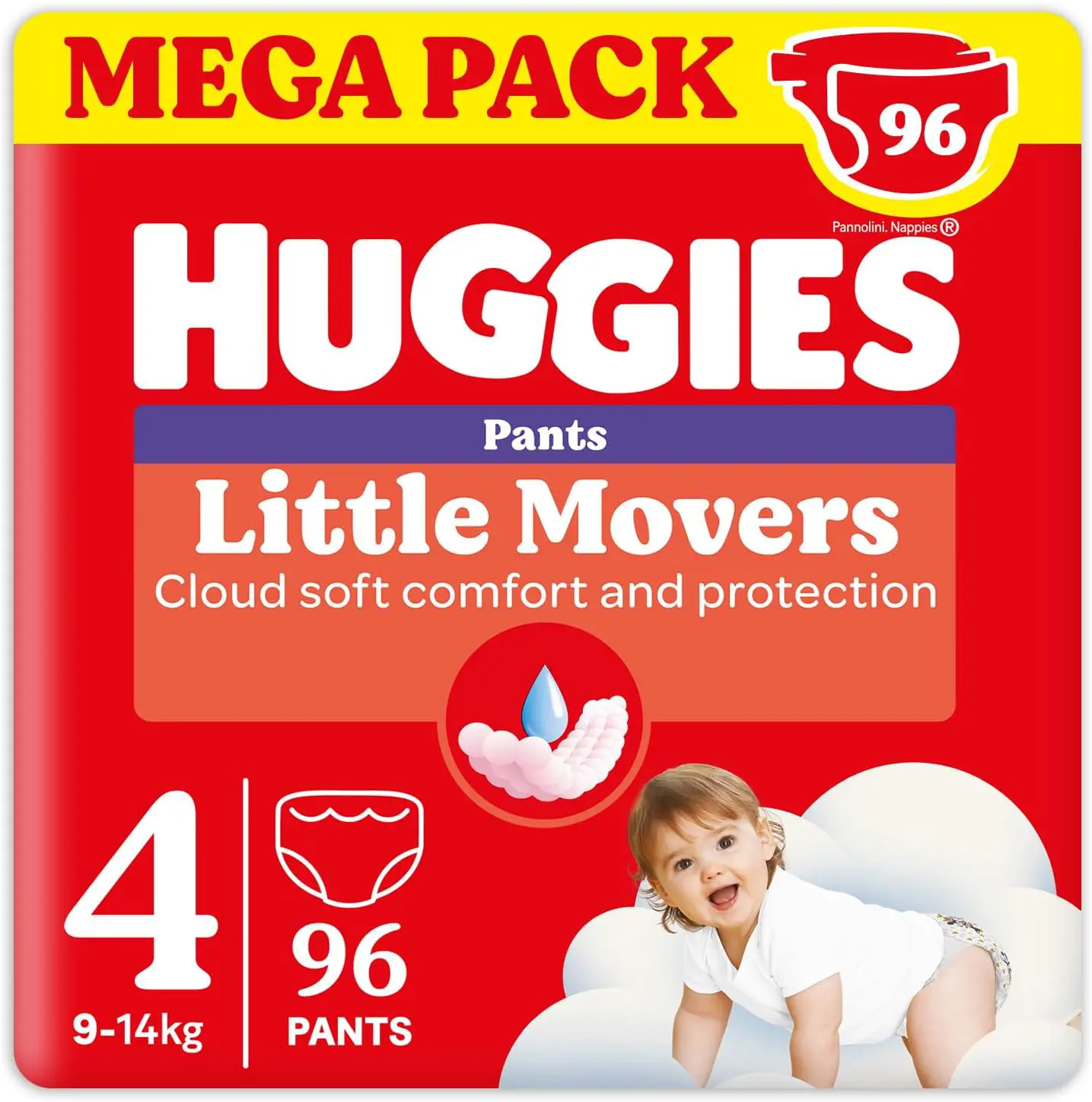 Pannolini Huggies lLittle Movers Megapack - Taglia 4 - 9-14 Kg - 96 Pezzi - pannolini e salviettine