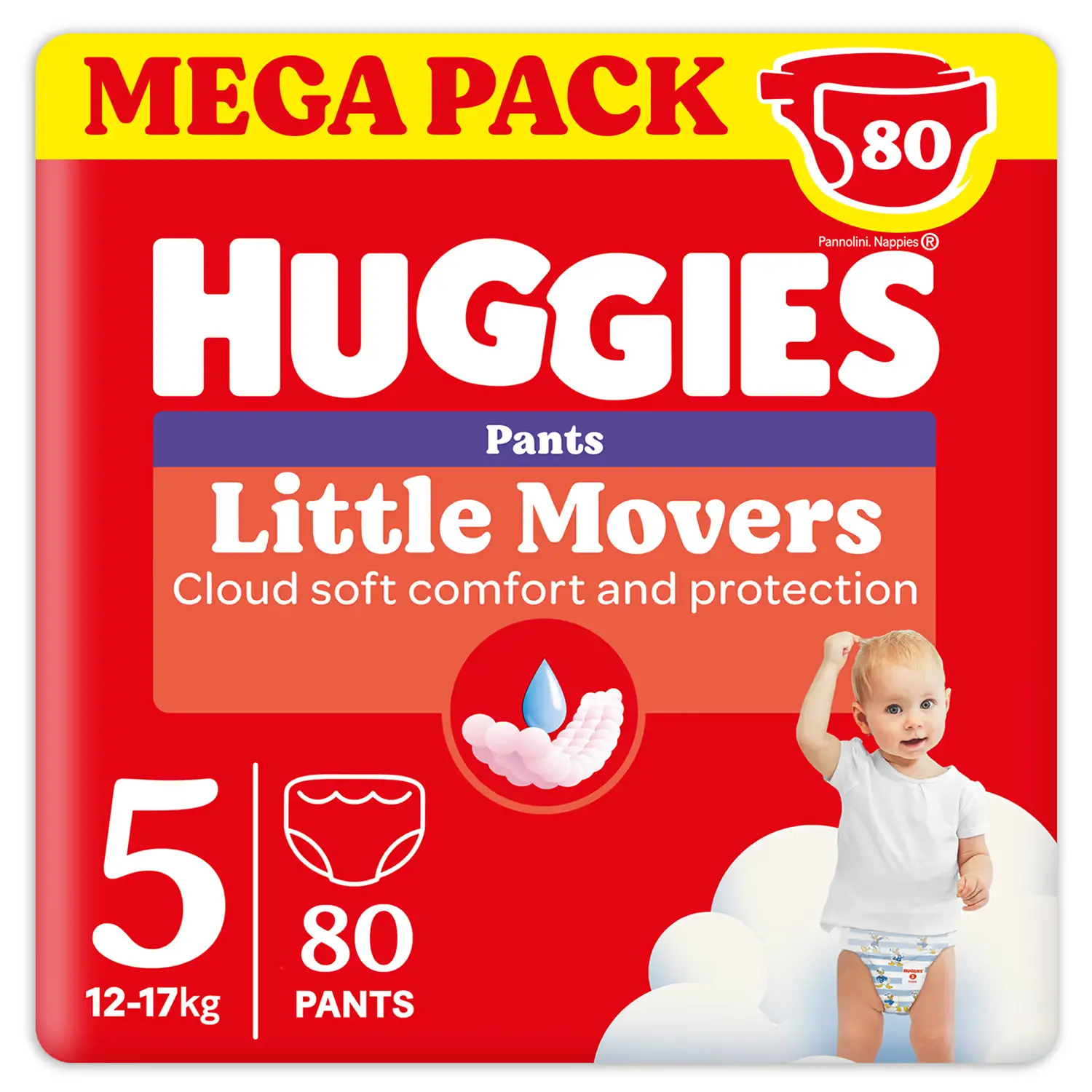 Pannolini Huggies Little Movers Mutandina Megapack - Taglia 5 - 12-17 Kg - 80 Pezzi - pannolini e salviettine