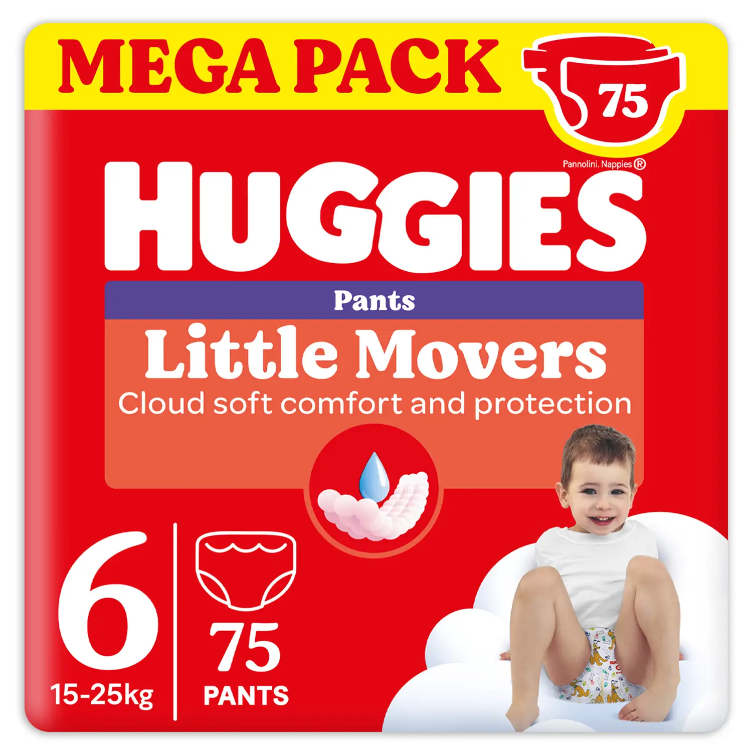 Pannolini Huggies Little Movers Mutandina Megapack - Taglia 6 - 15-25 Kg - 75 Pezzi - pannolini e salviettine