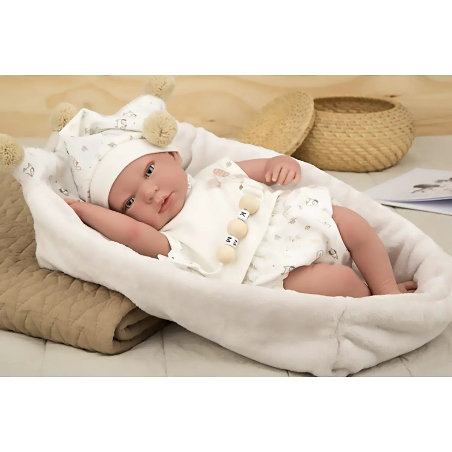 Arias Bambola Reborn 40 cm Culla Pompom - Bambole e accessori