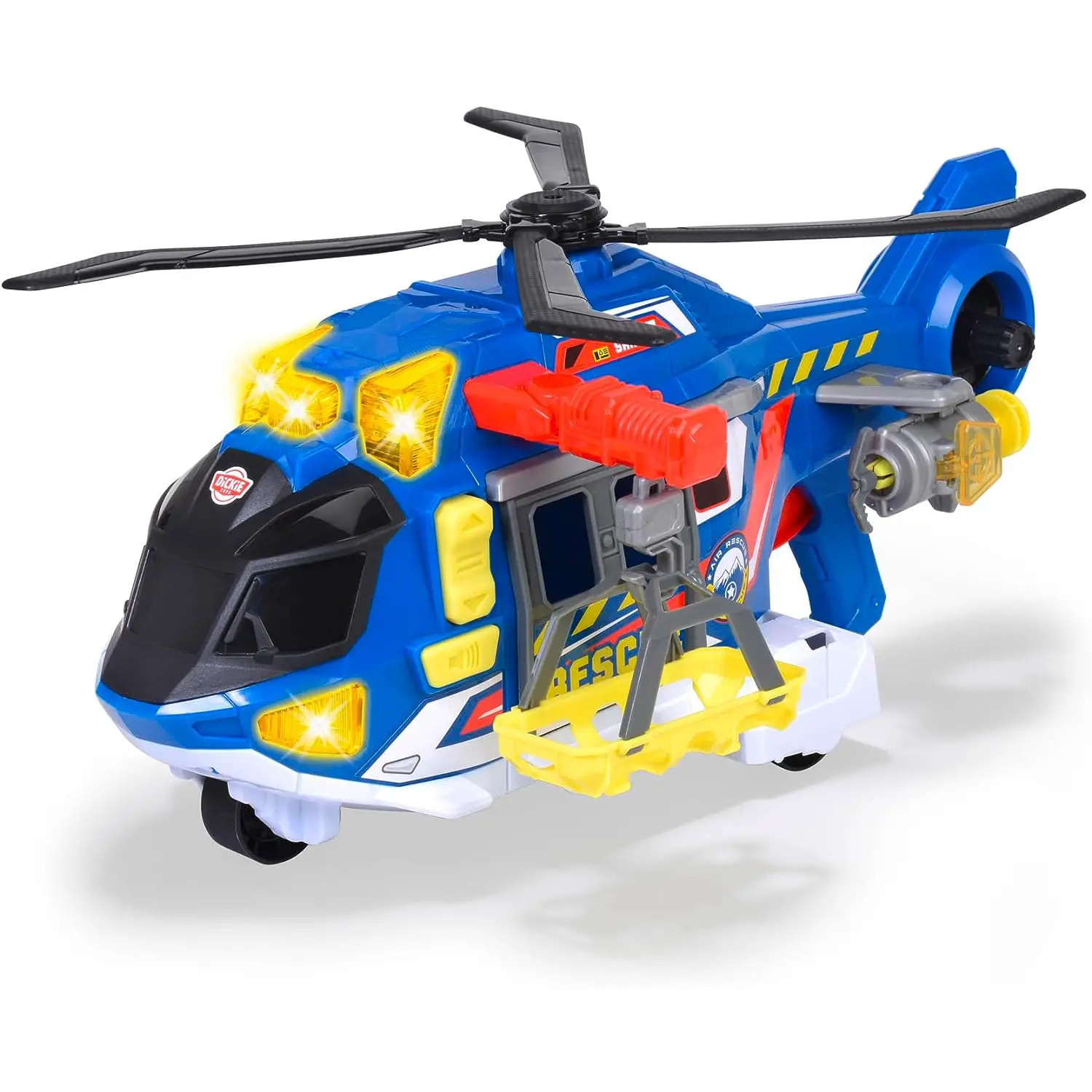 Dickie Toys Elicottero di soccorso 39 cm, sistema a ruota libera, luci e suoni, gancio motorizzato - modellini