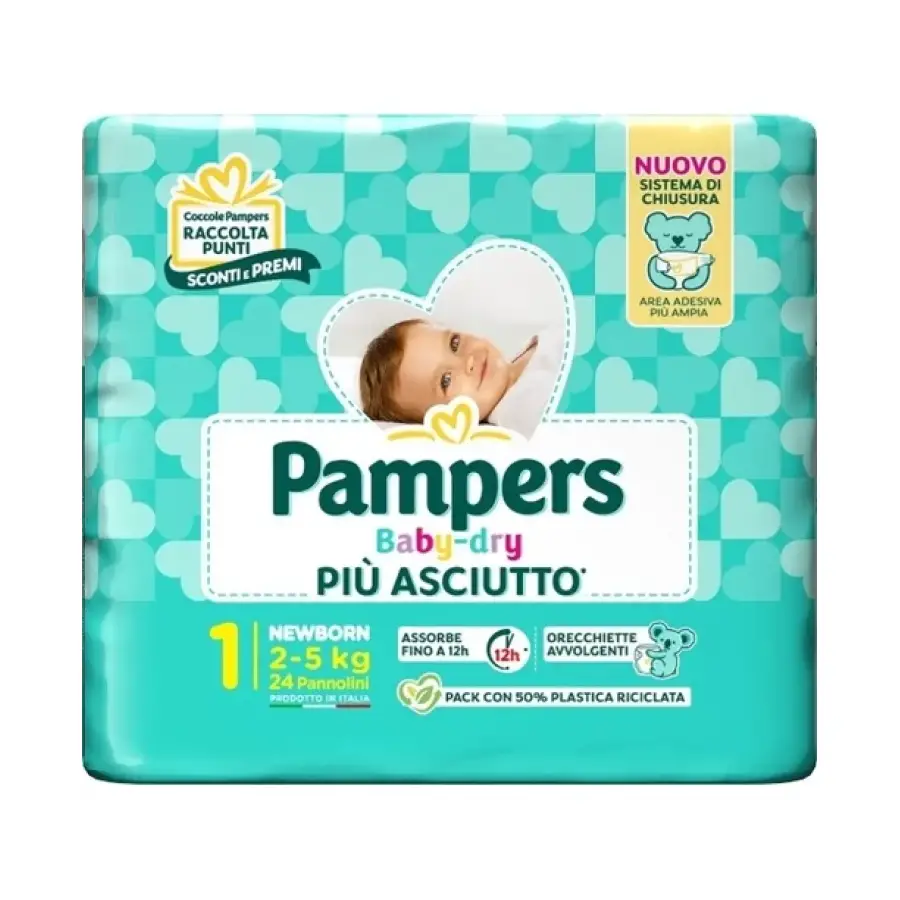 Pannolini Pampers Baby-Dry Flash - Taglia 1 - 2-5 Kg - 24 Pezzi - pannolini e salviettine