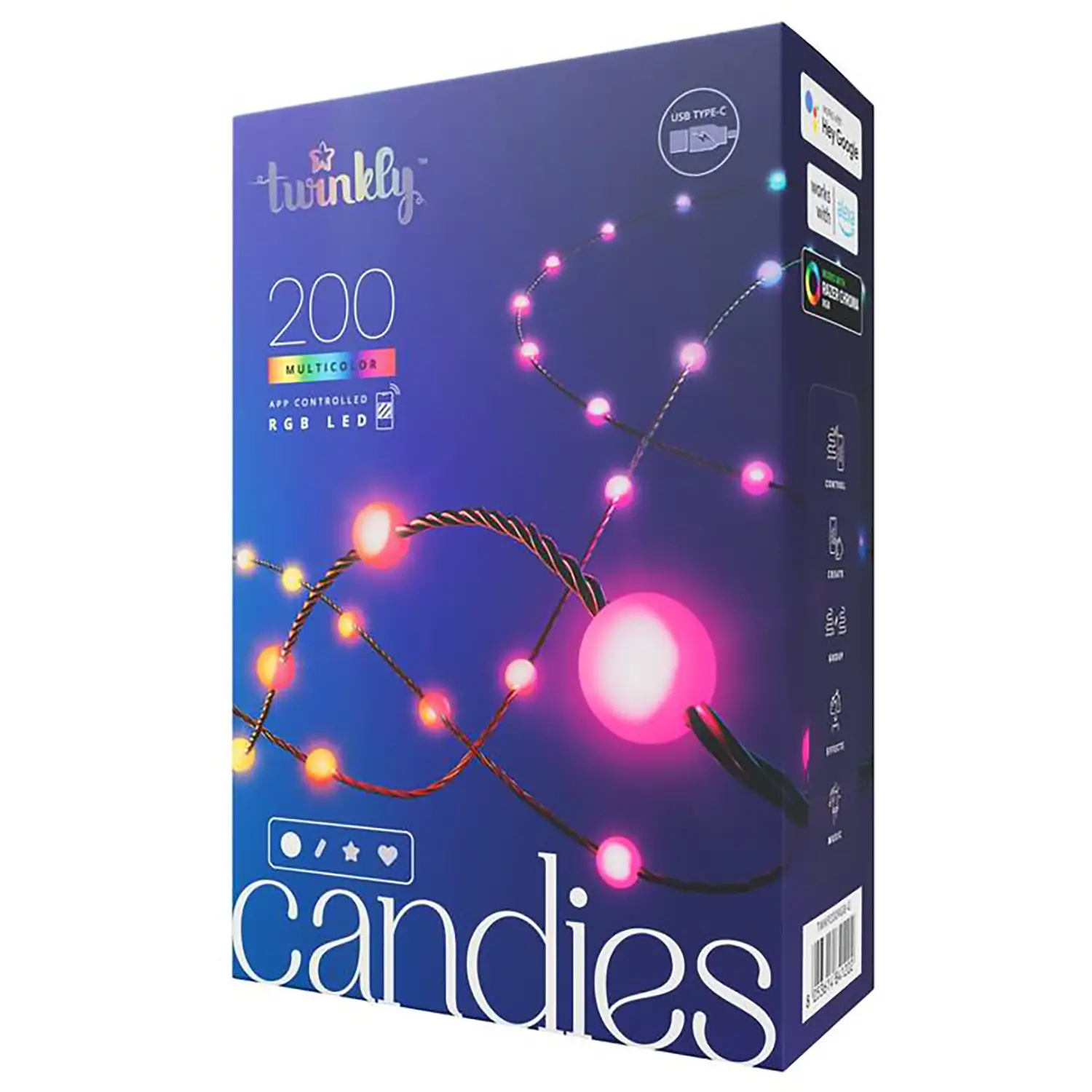 Twinkly Candies – 200 LED RGB Smart Light Stringa a Forma di Perla, Cavo Verde USB-C - luci