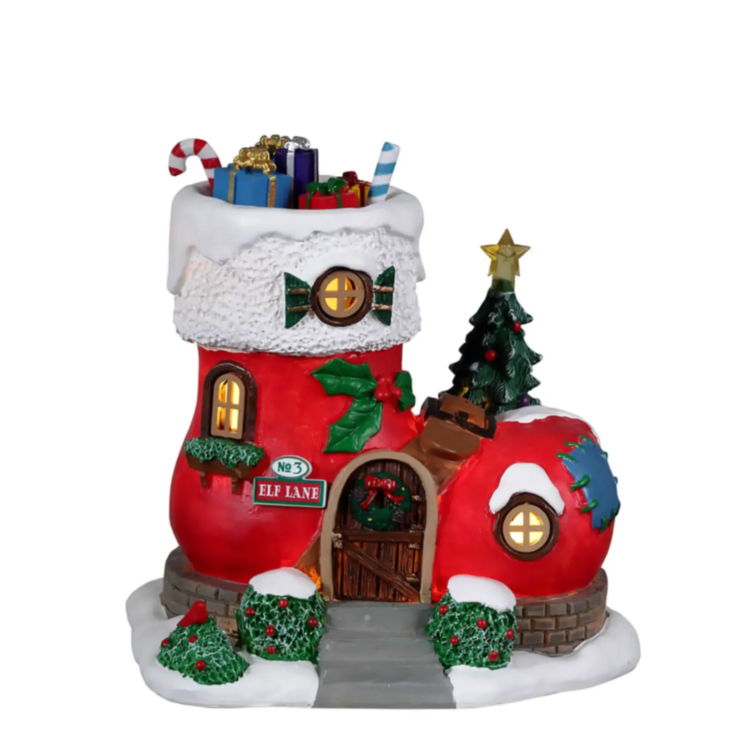 Lemax No. 3 Elf Lane 24017 – Casa a Forma di Calza Natalizia Luminosa Santa’s Wonderland - scene e villaggi