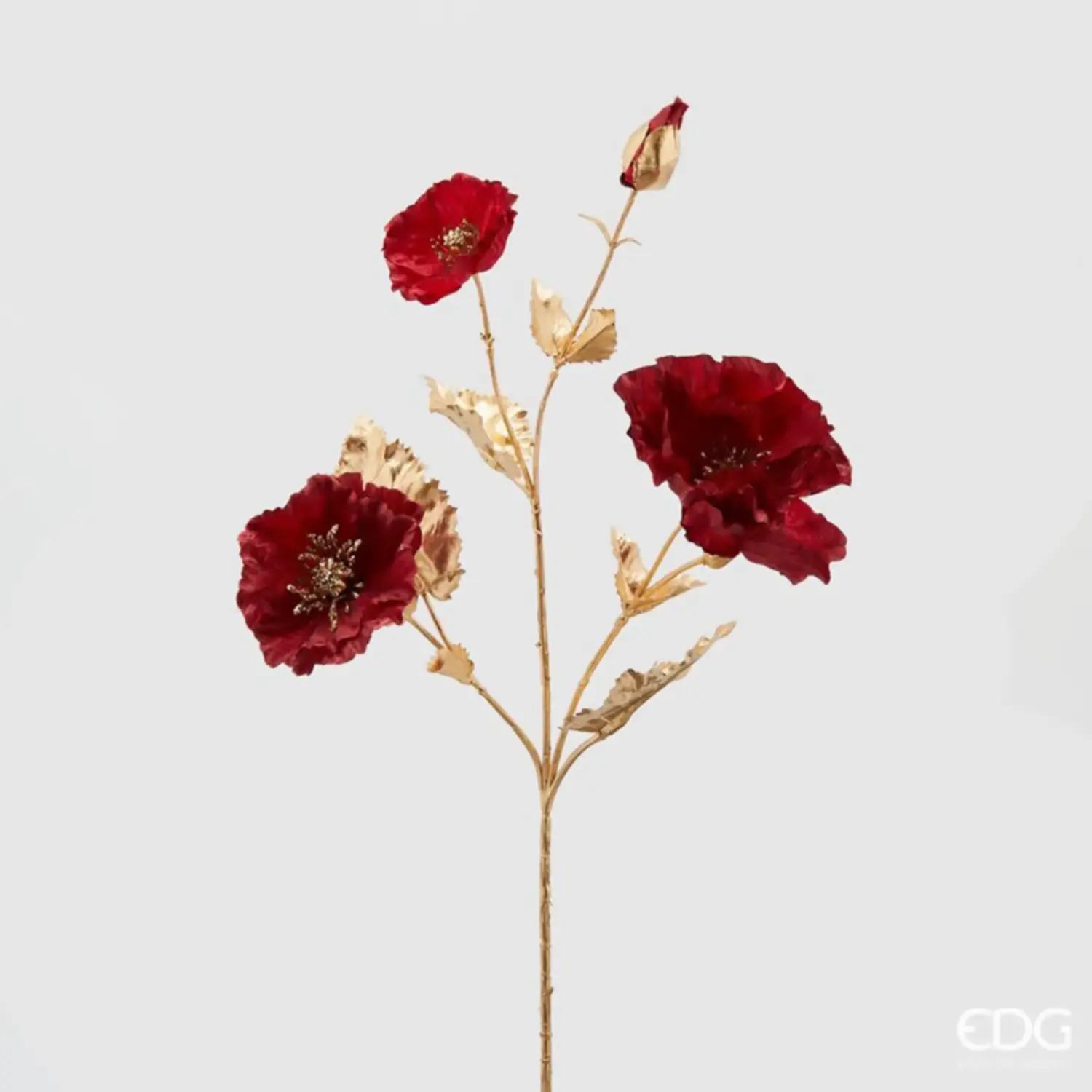 Papavero Natalizio: Stelo Oro, Altezza 64 cm, 3 Ramificazioni, Rosso - fiori e ghirlande