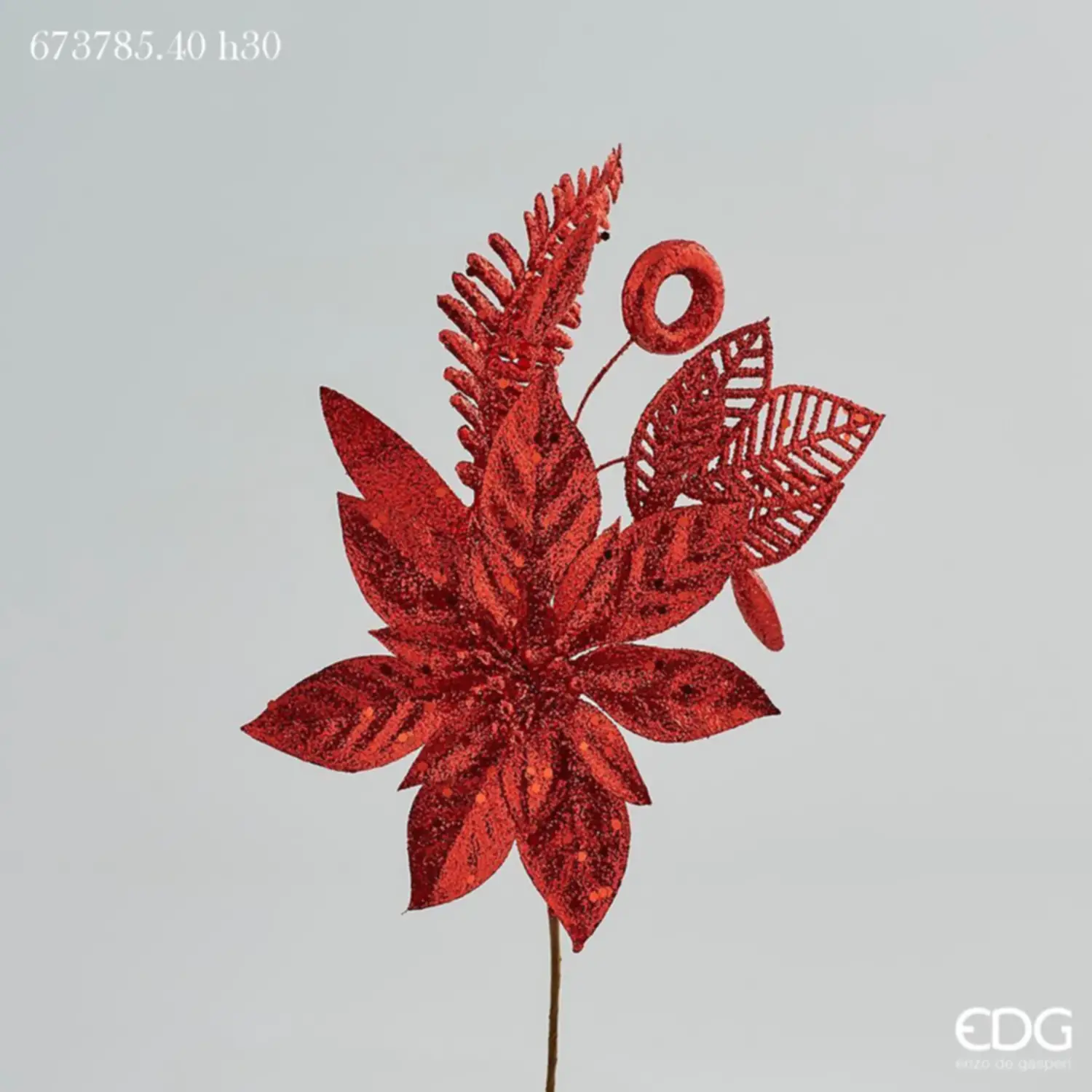 Stella di Natale Rossa con Glitter 30cm Pick Decorazione Albero - fiori e ghirlande
