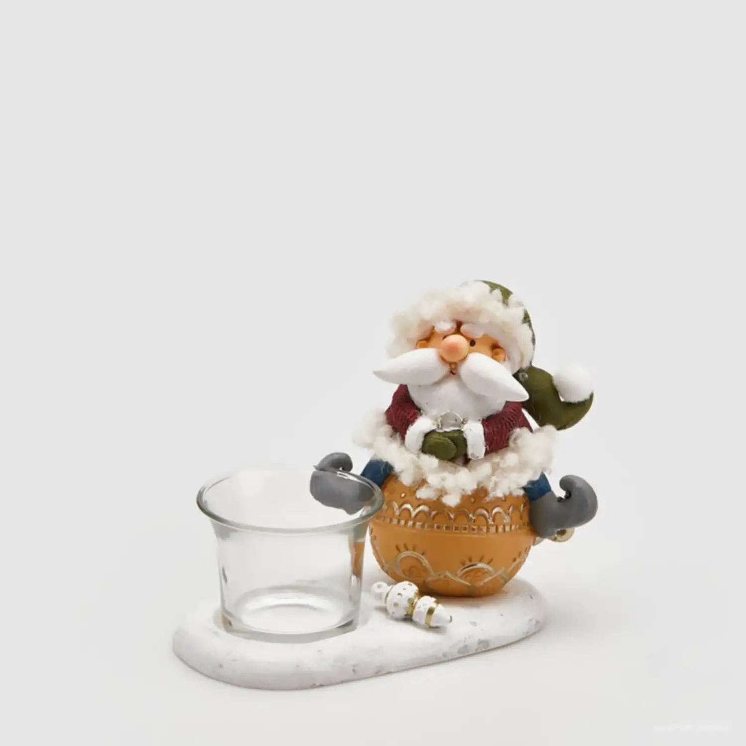 Portacandela Babbo Natale con Decorazione: Altezza 12 cm, Verde e Rosso - addobbi casa