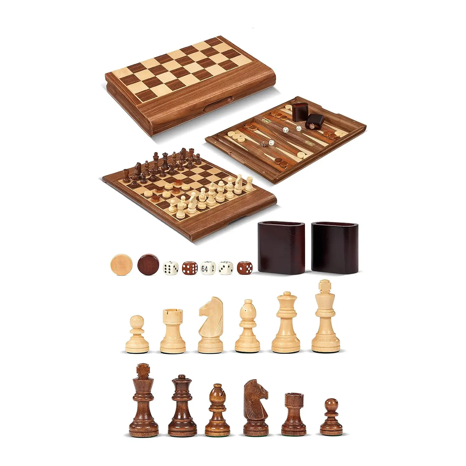 Scacchiera Pieghevole in Legno di Noce: Dama e Backgammon 50x38 cm - giochi di società