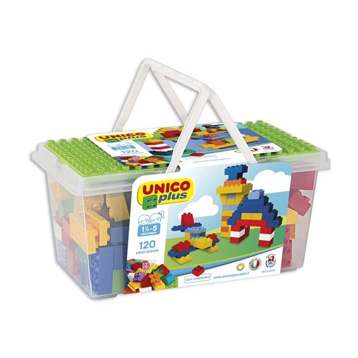 Grande Cesta Mattoncini UnicoPlus: 120 Elementi - Costruzioni in plastica