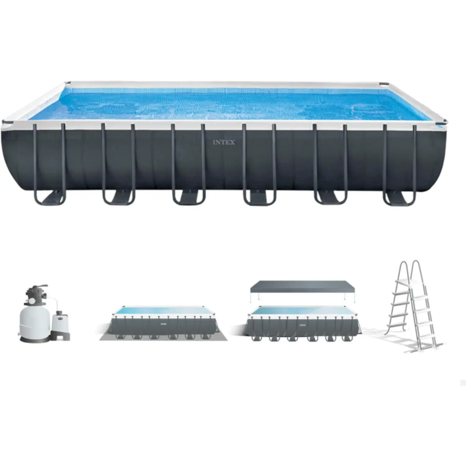 Piscina Ultra Xtr Frame Rettangolare 732x366x132 Pompa Sabbia, Scaletta Doppia, Telo, Copertura - piscine rigide