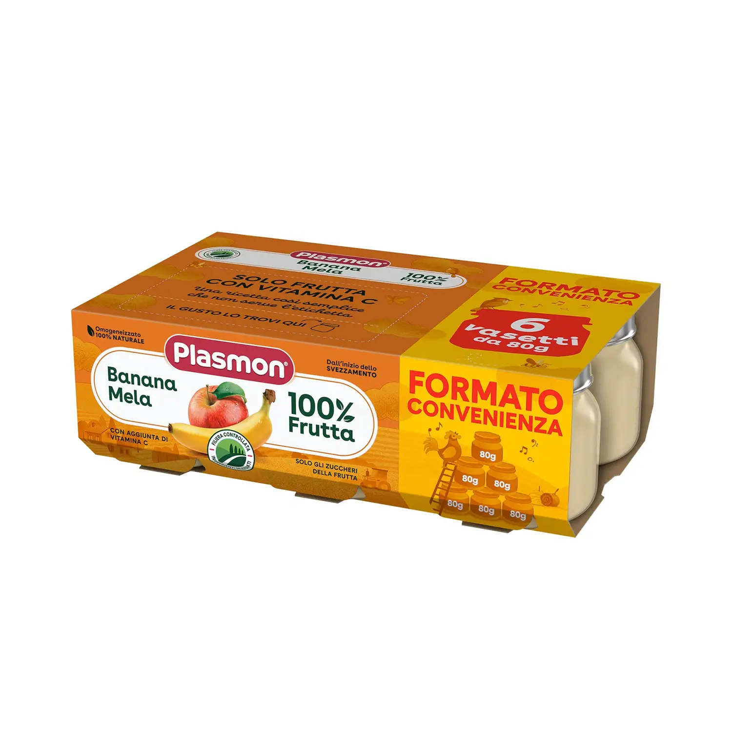 Plasmon Omogeneizzato Frutta - Banana e Mela, 80g x 6 - per Bambini - omogeneizzati